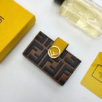 Fendi Card Holder Brown With Yellow Gusseted Card Holder For Women 4in/10cm FF 8M0301A6CBF19DA