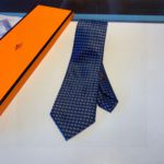 Hermes Faconnee H Bicolore Tie Marine/Bleu Hermes Men Tie H038188T 17