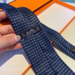 Hermes Faconnee H Bicolore Tie Marine/Bleu Hermes Men Tie H038188T 17