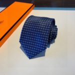 Hermes Faconnee H Bicolore Tie Marine/Bleu Hermes Men Tie H038188T 17