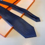 Hermes Faconnee H Bicolore Tie Marine/Bleu Hermes Men Tie H038188T 17