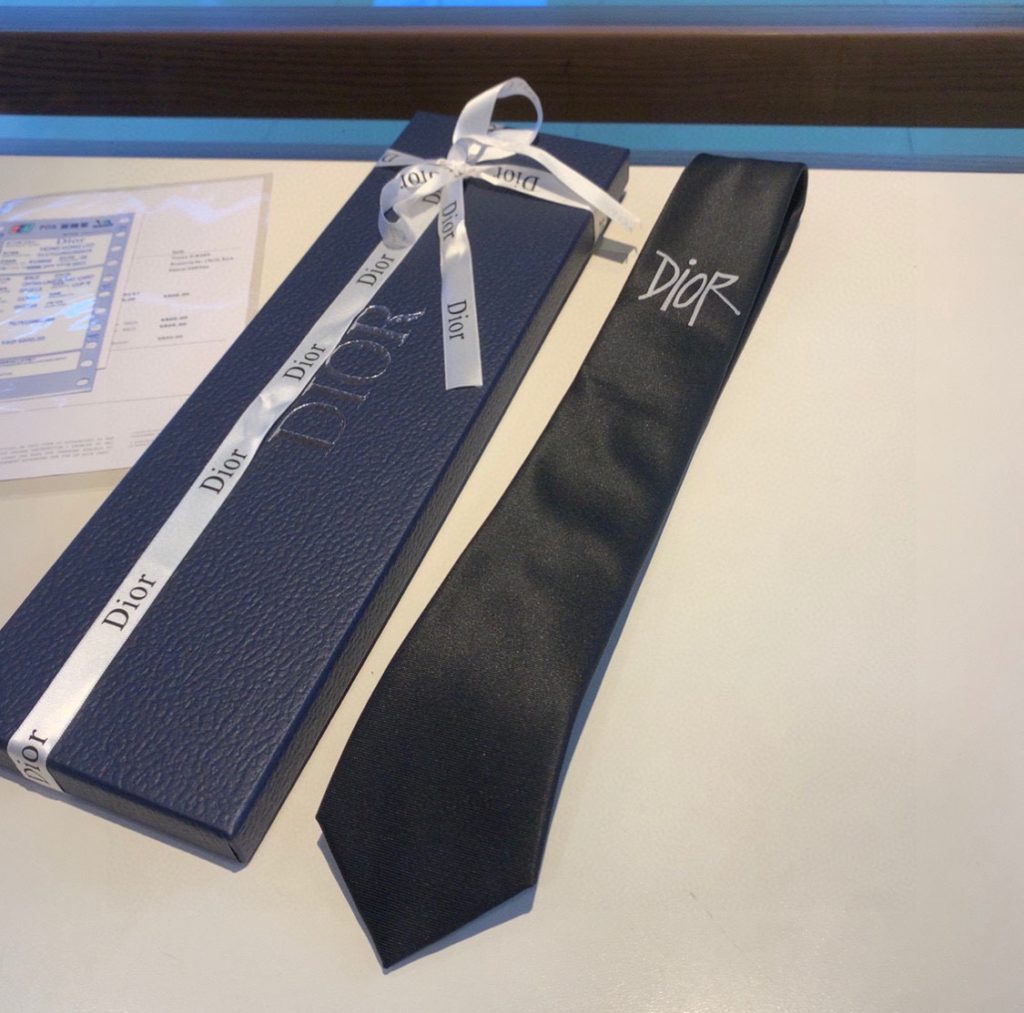 Dior Silk Tie With "Dior" Motifs Black Dior tie