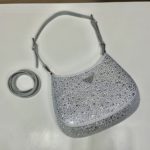 Prada Cleo Satin Bag With Crystals Silver For Women, Women's Bags 8.6in/22cm 1BC169_2AWL_F0934_V_HOO