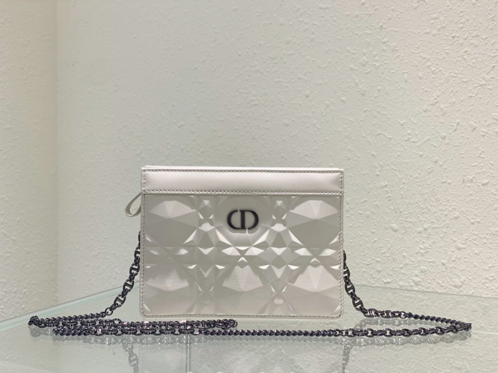 Christian Dior Caro Zipped Pouch With Chain White, For Women, Women’s Handbags 7.5in/19cm CD