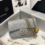 Chanel Flap Bag With CC Ball On Strap Grey For Women, Women's Handbags, Shoulder And Crossbody Bags 7.8in/20cm AS1787