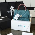 Chanel Medium Flap Bag With Top Handle Teal For Women, Women’s Handbags, Shoulder And Crossbody Bags 9in/23cm A92990