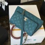 Chanel Medium Flap Bag With Top Handle Teal For Women, Women’s Handbags, Shoulder And Crossbody Bags 9in/23cm A92990