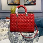 Christian Dior Large Lady Dior Bag Gold Toned Hardware Cherry Red Cannage For Women CD 12.5in/32cm M0566ONGE_M52R