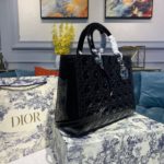 Christian Dior Large Lady Dior Bag Silver Hardware Black Patent For Women 12.5in/32cm CD M0566OWCB_M900