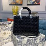 Christian Dior Large Lady Dior Bag Silver Hardware Black Patent For Women 12.5in/32cm CD M0566OWCB_M900