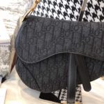Christian Dior Saddle Bag Black Oblique Embroidered Canvas Gold Toned Hardware For Women 25cm/10in CD