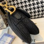 Christian Dior Saddle Bag Black Oblique Embroidered Canvas Gold Toned Hardware For Women 19.5cm/7.6in CD