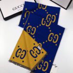 Gucci Wool Silk Jacquard Monogram Blue/Yellow Scarf 180cm/71in
