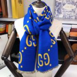 Gucci Wool Silk Jacquard Monogram Blue/Yellow Scarf 180cm/71in