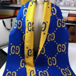 Gucci Wool Silk Jacquard Monogram Blue/Yellow Scarf 180cm/71in