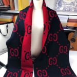 Gucci Wool Silk Jacquard Monogram Blue/ Red Scarf 180cm/71in 495592 4G350 4074
