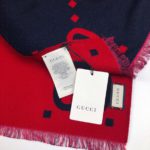Gucci Wool Silk Jacquard Monogram Blue/ Red Scarf 180cm/71in 495592 4G350 4074
