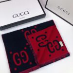 Gucci Wool Silk Jacquard Monogram Blue/ Red Scarf 180cm/71in 495592 4G350 4074