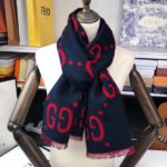 Gucci Wool Silk Jacquard Monogram Blue/ Red Scarf 180cm/71in 495592 4G350 4074