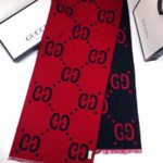 Gucci Wool Silk Jacquard Monogram Blue/ Red Scarf 180cm/71in 495592 4G350 4074