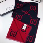 Gucci Wool Silk Jacquard Monogram Blue/ Red Scarf 180cm/71in 495592 4G350 4074