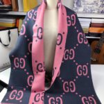 Gucci Wool Silk Jacquard Monogram Pink/ Dark Blue Scarf 180cm/71in