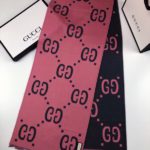 Gucci Wool Silk Jacquard Monogram Pink/ Dark Blue Scarf 180cm/71in