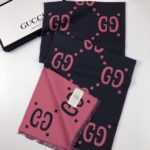 Gucci Wool Silk Jacquard Monogram Pink/ Dark Blue Scarf 180cm/71in