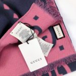 Gucci Wool Silk Jacquard Monogram Pink/ Dark Blue Scarf 180cm/71in