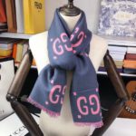 Gucci Wool Silk Jacquard Monogram Pink/ Dark Blue Scarf 180cm/71in
