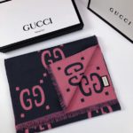 Gucci Wool Silk Jacquard Monogram Pink/ Dark Blue Scarf 180cm/71in