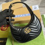 Gucci Marmont Half Moon Shaped Mini Bag Black For Women, Women's Bags 8.5in/22cm GG 699514 DTDHT 1000
