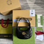 Gucci Marmont Half Moon Shaped Mini Bag Black For Women, Women's Bags 8.5in/22cm GG 699514 DTDHT 1000