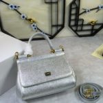 Dolce & Gabbana Medium Sicily Handbag In Dauphine Silver For Women 10.2in/26cm DG