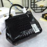 Dolce & Gabbana Medium Sicily Bag In Foiled Crocodile-Print Black For Women 10.2in/26cm DG