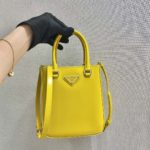 Prada Small Brushed Tote Yellow For Women, Women's Bags 6.9in/18cm 1BA331_ZO6_F0ZNZ_V_OOO