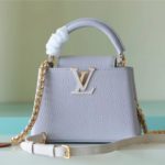 Louis Vuitton Capucines Mini Taurillon Light Blue/ Creme For Women, Women's Handbags, Shoulder And Crossbody Bags 21cm/8.3in LV