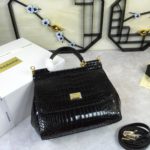 Dolce & Gabbana Medium Sicily Bag In Foiled Crocodile-Print Black For Women 10.2in/26cm DG