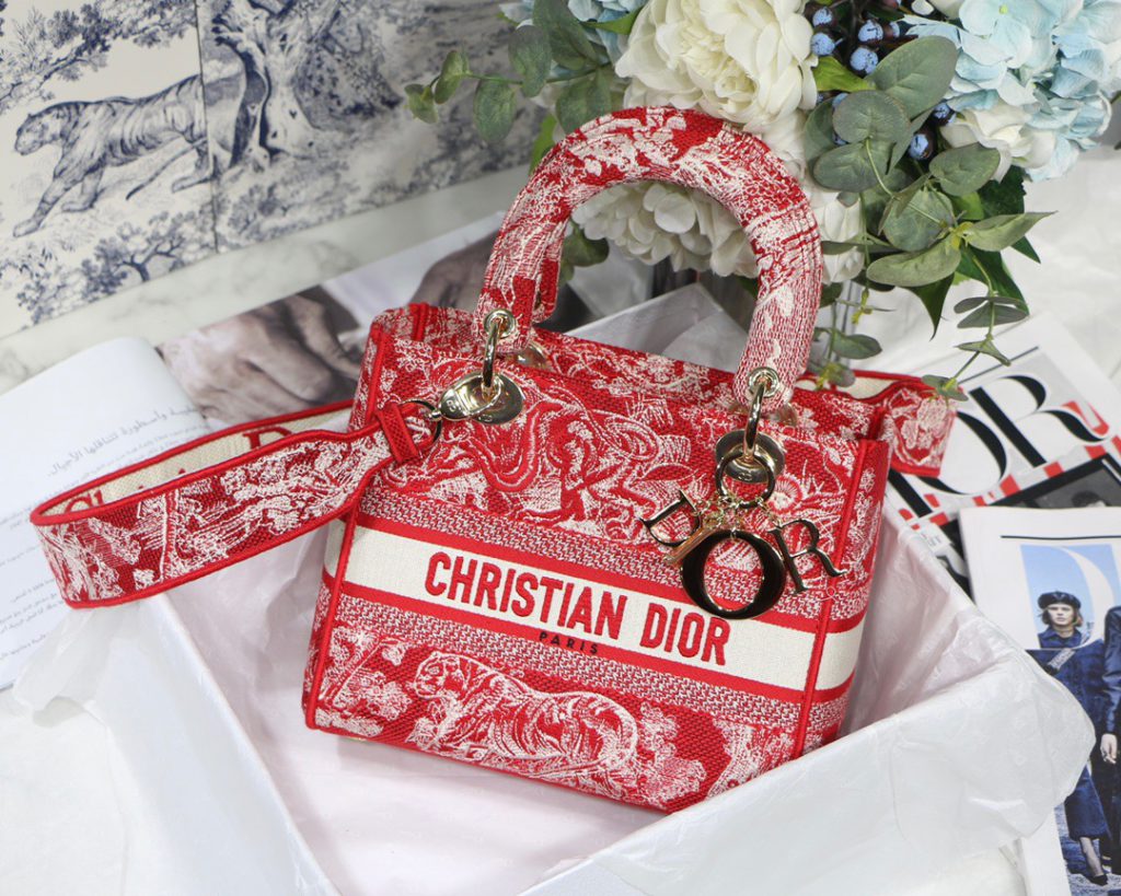 Christian Dior Medium Lady D-Lite Bag Red, For Women, Women’s Handbags 24cm/9.5in CD