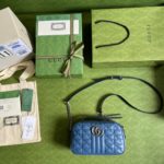 Gucci Marmont Matelasse Shoulder Bag Blue For Women, Women's Bags 9.5in/24cm GG 634936 UM8BF 4340