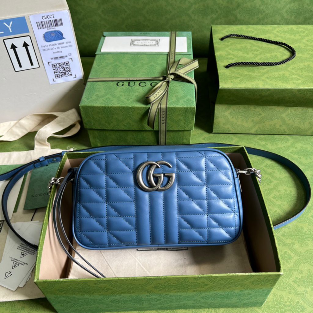 Gucci Marmont Matelasse Shoulder Bag Blue For Women, Women's Bags 9.5in/24cm GG 634936 UM8BF 4340