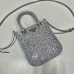 Prada Small Satin Tote Bag With Crystals Silver For Women, Women's Bags 6.9in/18cm 1BA331_2AWL_F0934_V_OOO