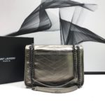 Saint Laurent Niki Medium Chain Bag In Crinkled Vintage Silver For Women 11in/28cm YSL 