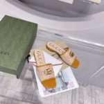 Gucci Women's GG Raffia Effect Slide Orange For Women GG 701106 UWB90 9670