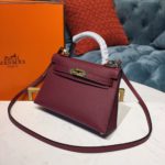 Hermes Mini Kelly Burgundy For Women Gold Toned Hardware 7.5in/19cm