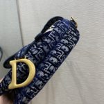 Christian Dior Saddle Bag Blue Oblique Canvas Gold Toned Hardware For Women 25cm/10in CD