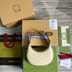 Gucci Marmont Half Moon Shaped Mini Bag White For Women, Women's Bags 8.5in/22cm GG ‎699514 DTDHT 9022