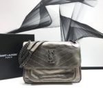 Saint Laurent Niki Medium Chain Bag In Crinkled Vintage Silver For Women 11in/28cm YSL 