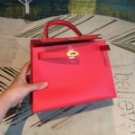 Hermes Kelly Red For Women Gold Toned Hardware 10in/25cm