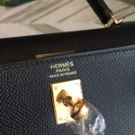 Hermes Kelly Black For Women Gold Toned Hardware 10in/25cm
